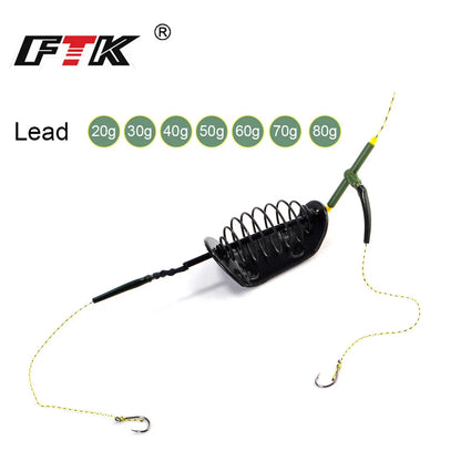 FTK 20g-50g Metal Carp Fishing Hair Rigs Sinker Bait Thrower Cage Europe Feeder Fishing Group With Barbed Carp Bait Holder Hook