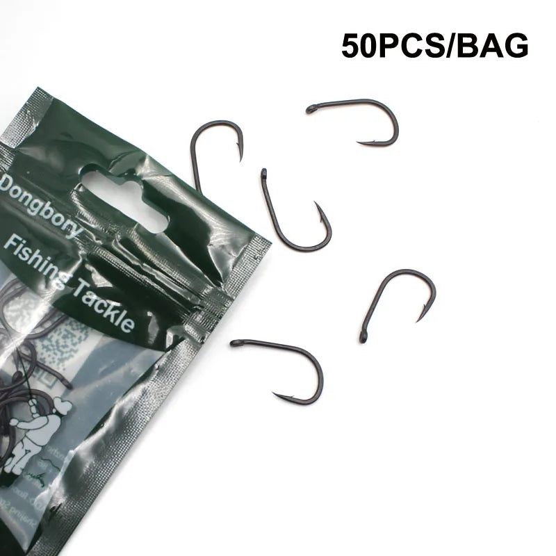 50pcs PTFE Coated Carp Fishing Hook Kaptor Kurv Shank Carbon Carp Hook Micro Barb Black 2 4 6 8 10 Withy Pool Rig Hook