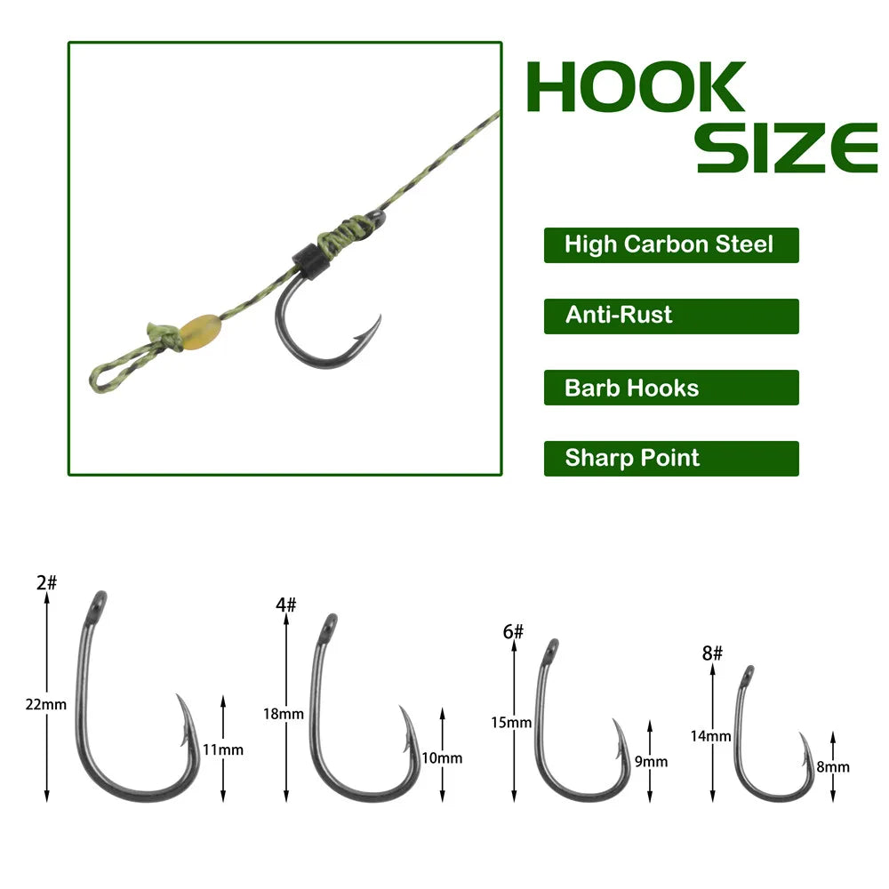 12Pcs Pre Tied Carp Fishing Hair Rigs