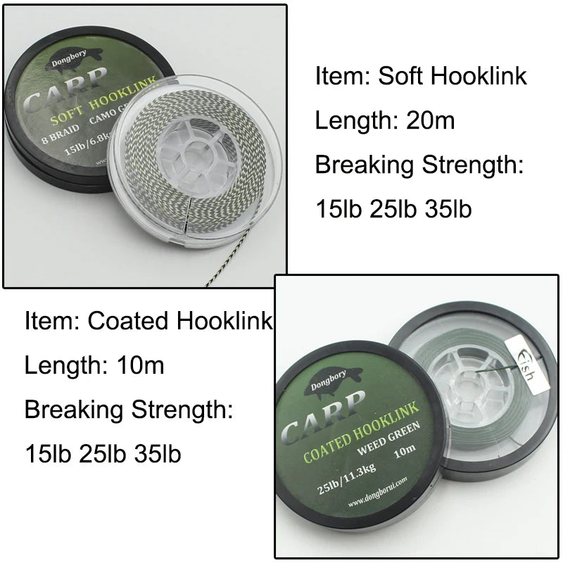 1PCS Carp fishing line - Coated Hook Link- 15 25 35LB Braid- Camo Green