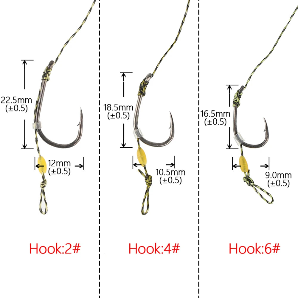 W.P.E 1set/6pcs Carp Fishing Hair Rigs Ready Made Boilie Tied Carp Fishing Hook Size 2#4#6# Fishing Tackle Accessories Pesca