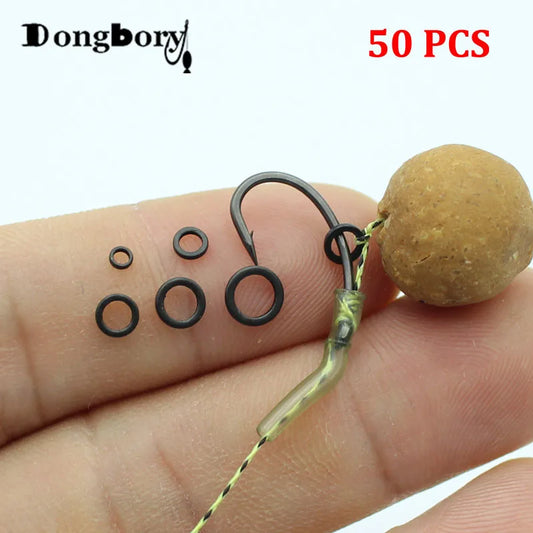 50pcs Carp Fishing Accessory Rig Rings 2.0mm 3.1mm 3.7mm 4.4mm 5.3mm Blowback Rig Ring Round Matt Black Terminal Tackle