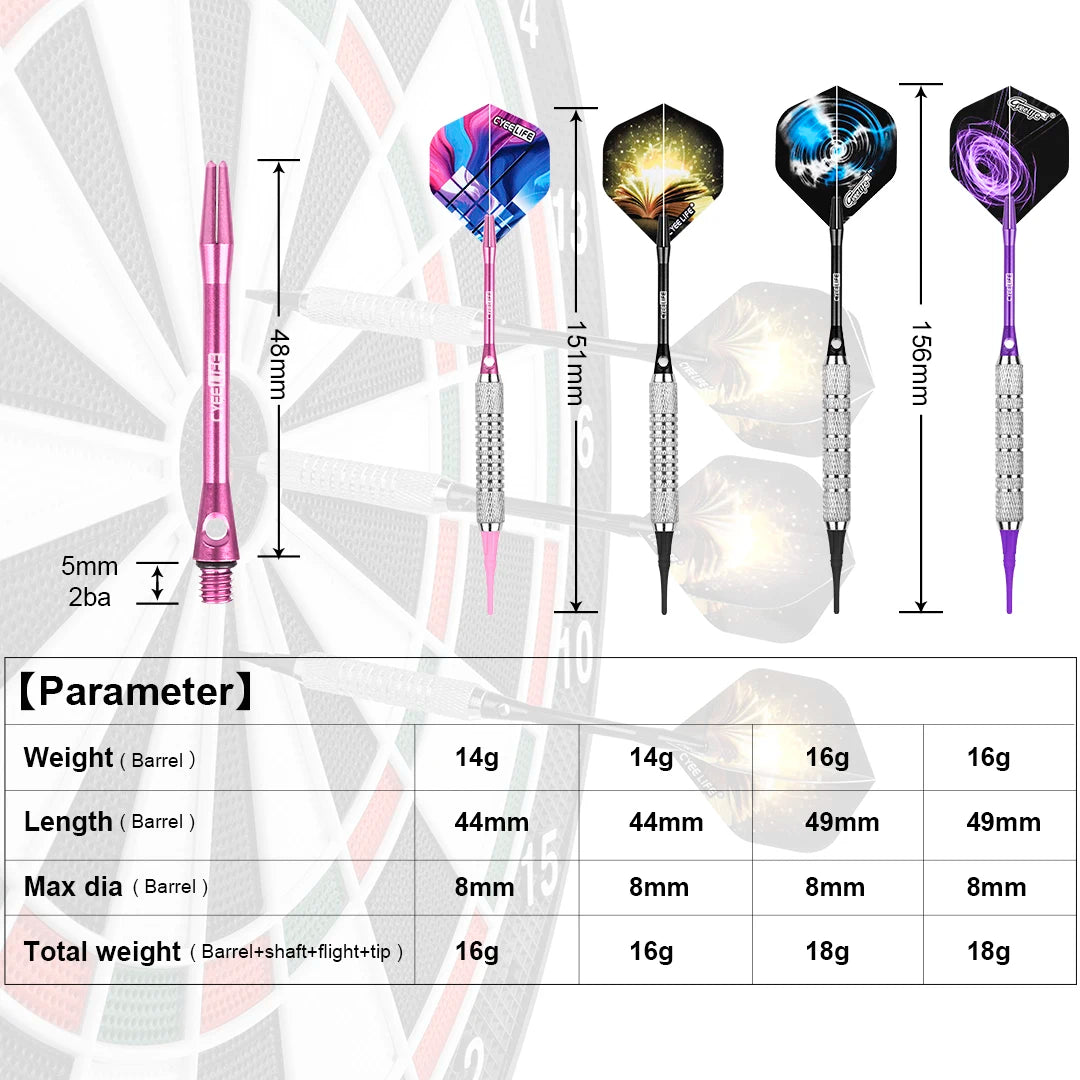 CyeeLife Professional 16/18 Grams Soft Tip Darts Set with Extra Plastic Tips for Electronic Dartboard