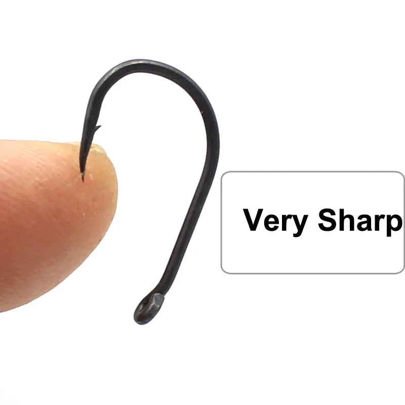 50pcs PTFE Coated Carp Fishing Hook Kaptor Kurv Shank Carbon Carp Hook Micro Barb Black 2 4 6 8 10 Withy Pool Rig Hook