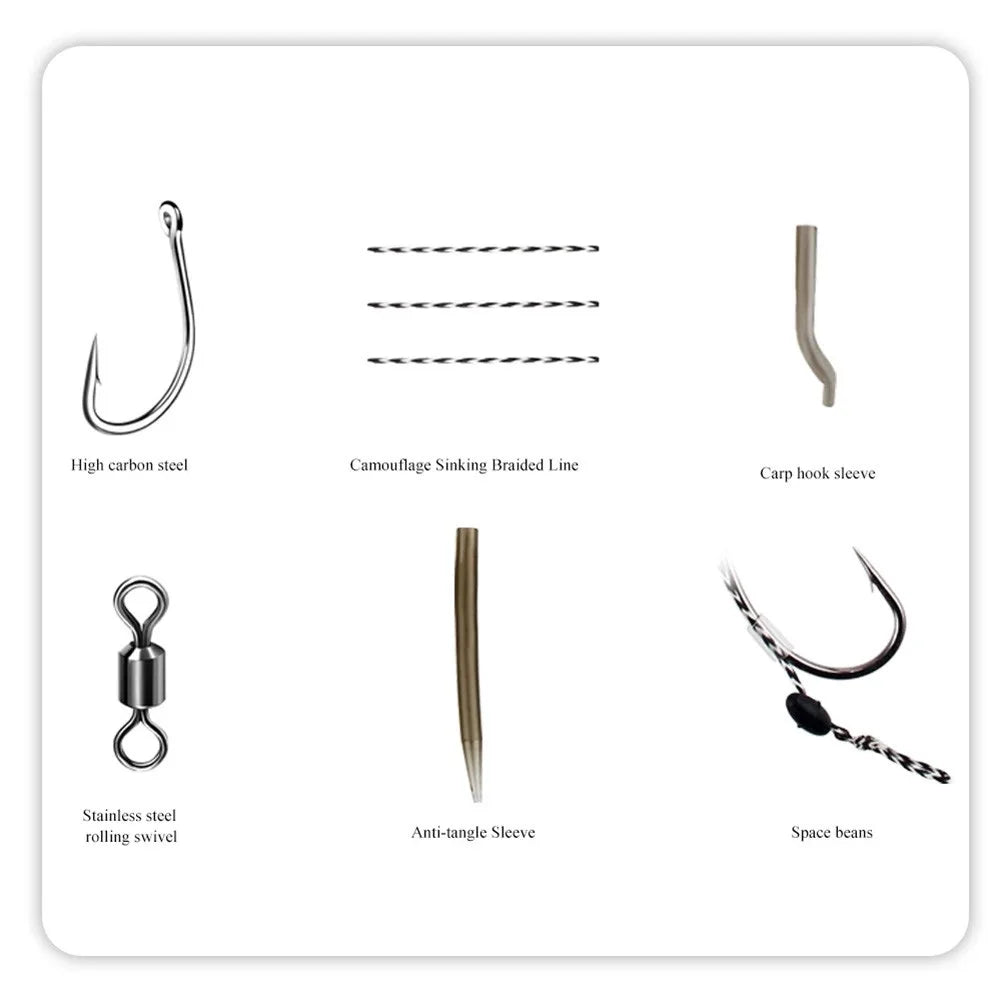 6Pcs Leader Carp Fishing Hooks Hair Rigs With Braided Line Ready Made Boilies Bait Tied Feeder Group Barbed Hook Accessories