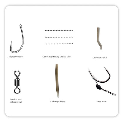 6Pcs Leader Carp Fishing Hooks Hair Rigs With Braided Line Ready Made Boilies Bait Tied Feeder Group Barbed Hook Accessories