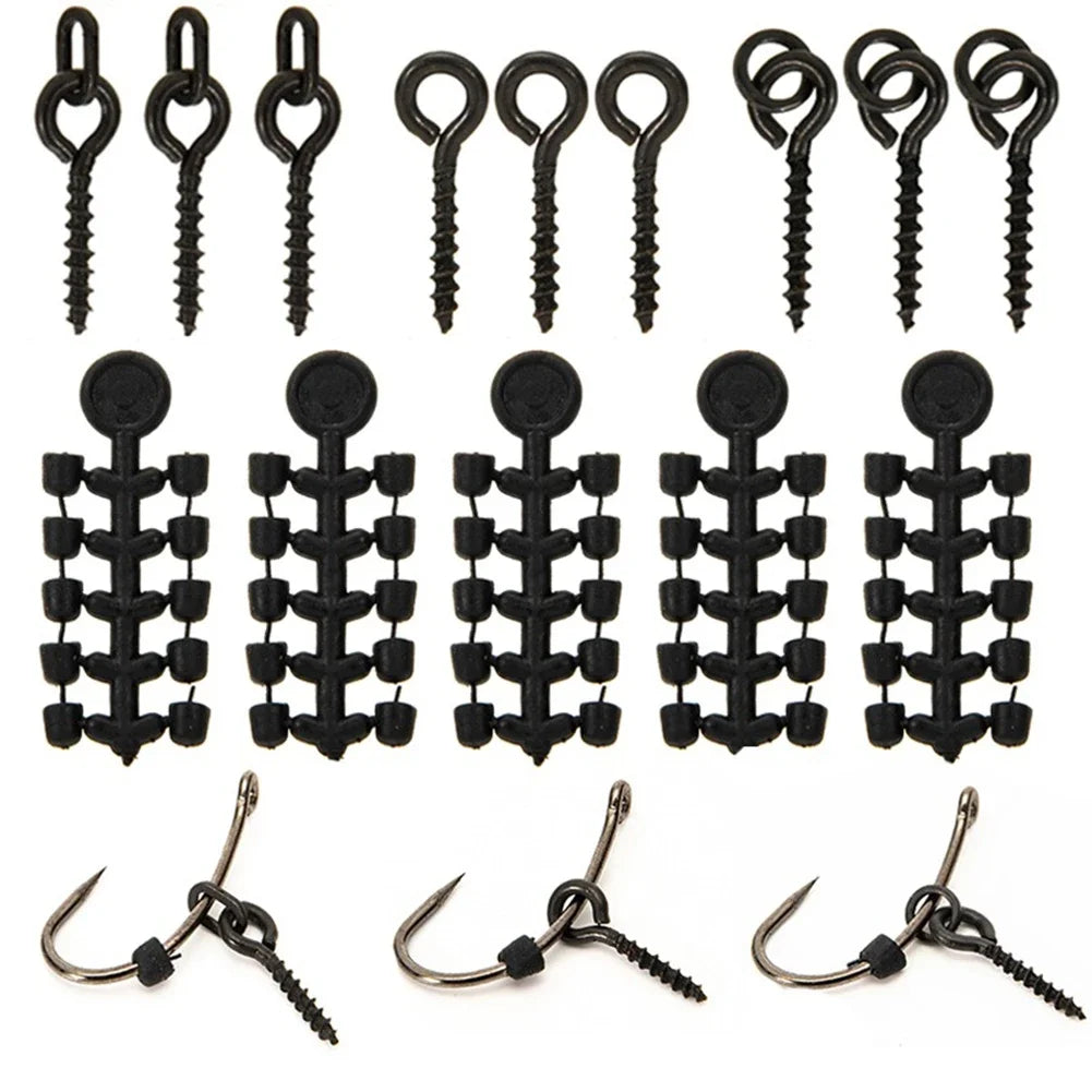 Fishing Bait Screws 20pcs Boilies Bait 50pcs Accessories Black Terminal Tackle Copper+ABS Hook Stops Beads Part