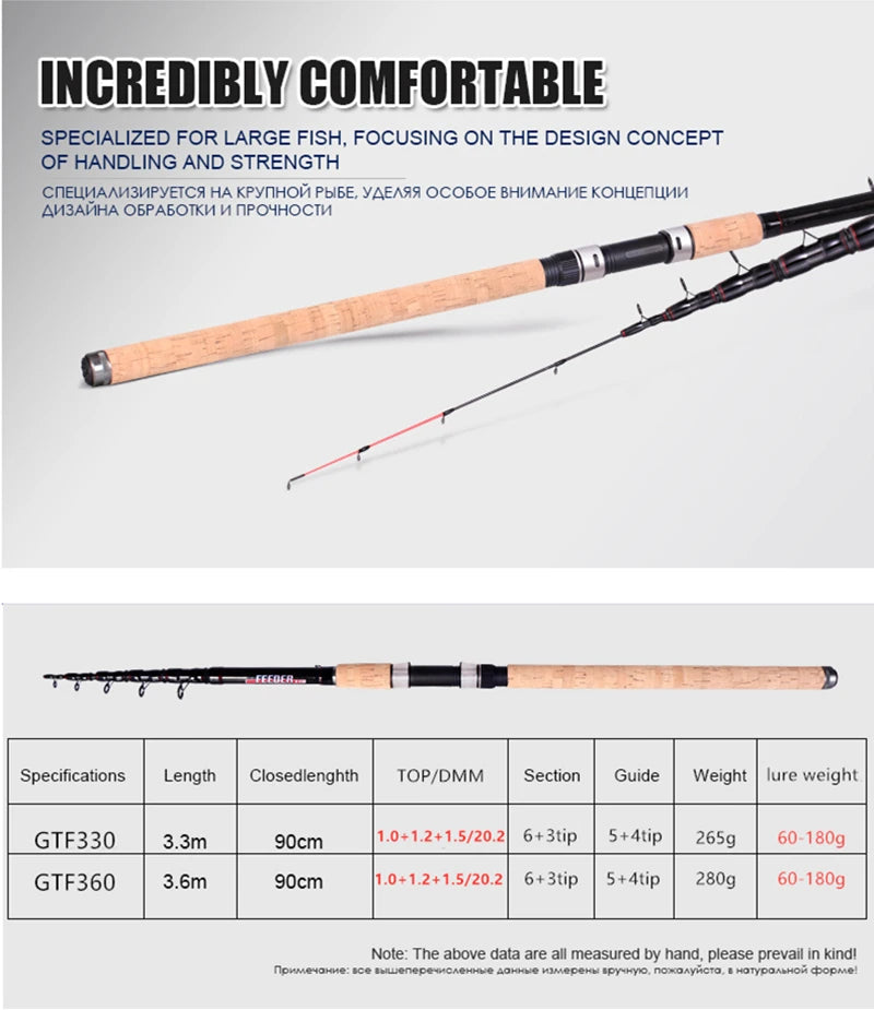 BIGBIGWORLD Feeder FIshing Rod Telescopic Spinning Casting Travel Rod 3.3m 3.6m Vara De Pesca Carp Feeder 60-180g Pole