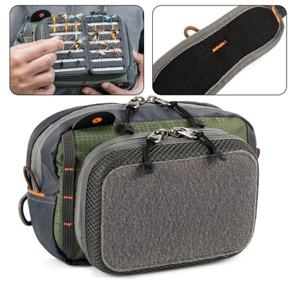 Fly Fishing Bag 2 Layers Fly Fishing Chest Pack Stroage Fishing Flies Tying Tool Adjustable for Men & Women Travel Lightweight