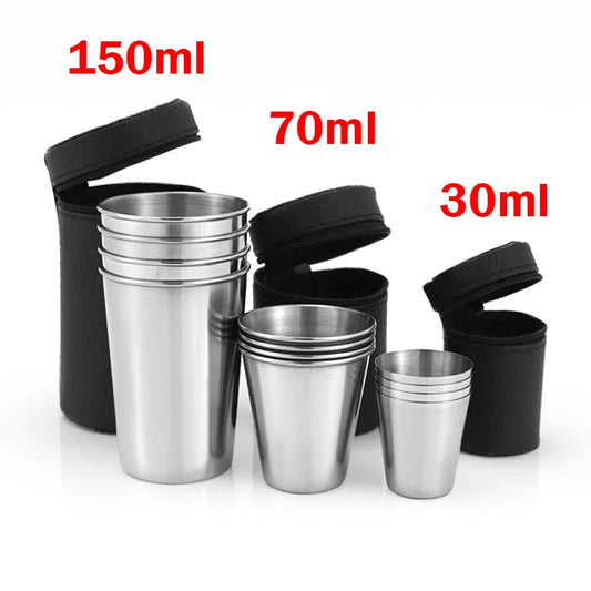 4Pcs/Set Outdoor Stainless Steel Water Cup With Case