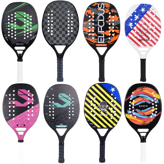 Introducing the new Beach Tennis Racket, featuring a matte face and constructed with a full carbon and glass fiber blend. Available in 18K, 12K, and 3K options.