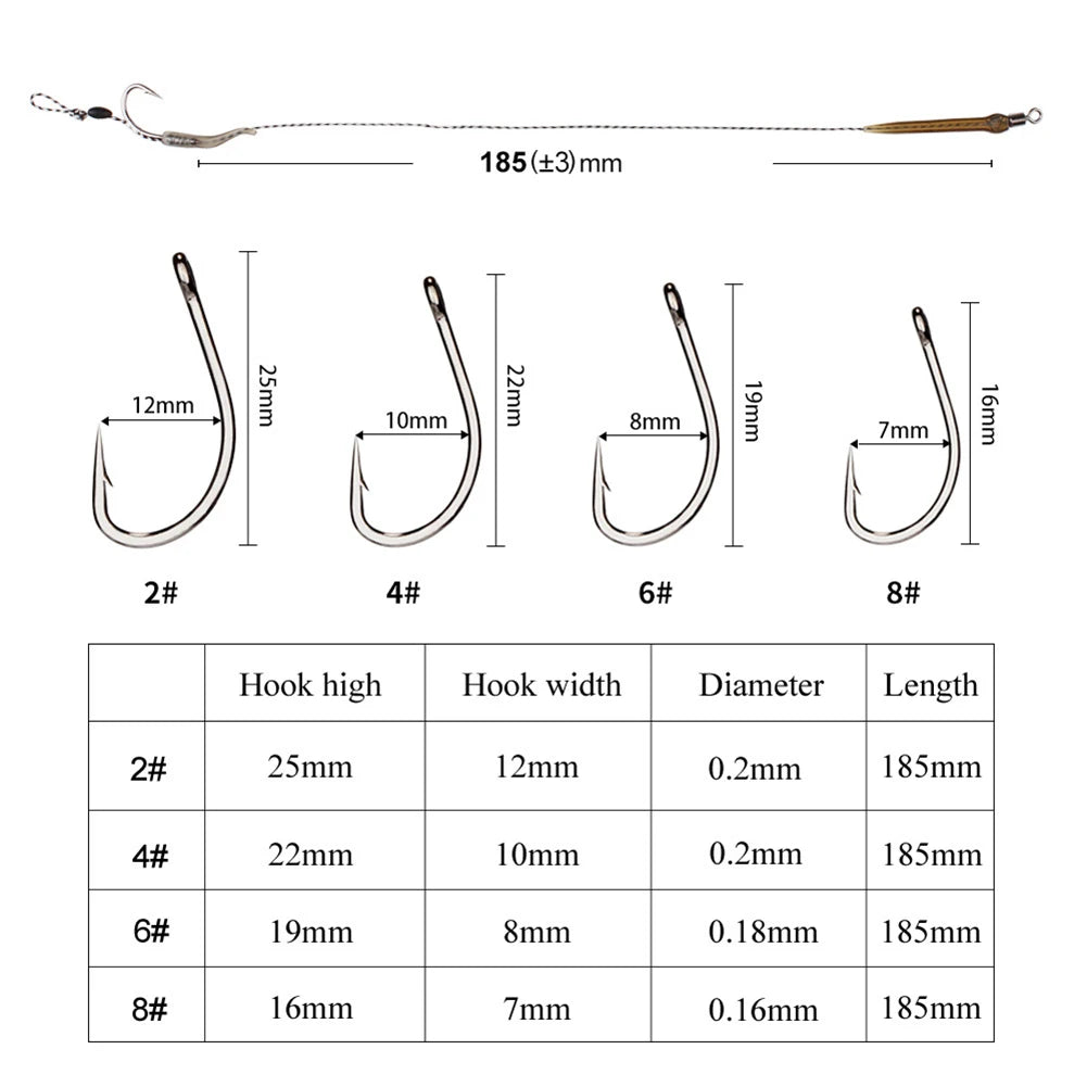 6Pcs Leader Carp Fishing Hooks Hair Rigs With Braided Line Ready Made Boilies Bait Tied Feeder Group Barbed Hook Accessories