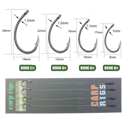 6pcs Carp Fishing Accessories Hair Rigs With Barbed Fishing Hook Ready Tied Carp Line Hooklink For Carp Boilie Fishing Tackles