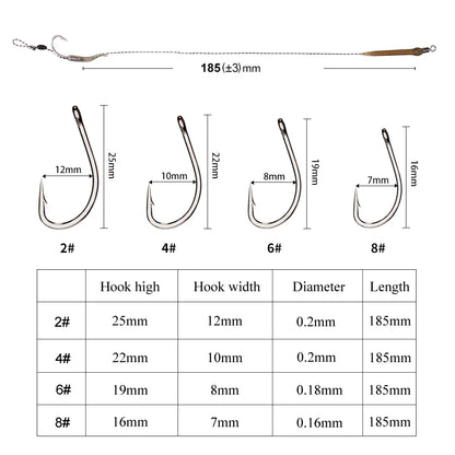 FTK 18.5cm 6-8pcs Leader Carp Fishing Hooks Hair Rigs With Line 30-60LB 2/4/6/8# Europe Feeder Group Carp Hook Accessories