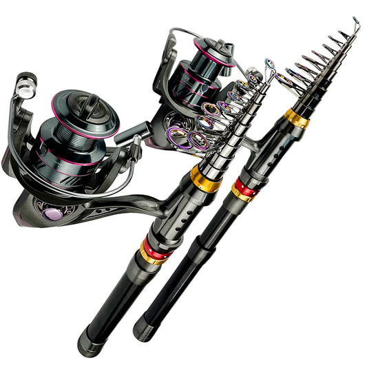 Travel Fishing Set Telescopic Fishing Rod Combo Spinning Reel Carp Pike Full Kits Sea Boat Pole Superhard Far Throwing 1.8m-3.6m