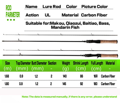 Light Weight Casting Fishing Rod Carbon Fast UL/L Solid Tip Lure Weight 0.5-8g Line WT 2-8lb Carp Fishing Spinning Rod Trout Rod