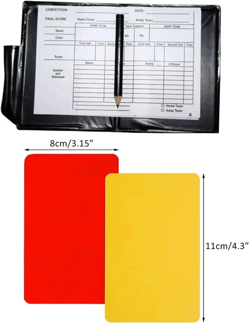 Referee Card Set, Scorebook Whistle Pencil Football Referee Red and Yellow Warning Cards for Football