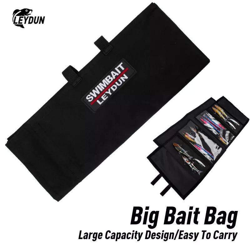 LEYDUN Swimbaits Fishing Bags For Soft And Hard Baits Up To 12" Bait Wrap 4 Hybrid Pockets Easy Bait Access Protection Bait Bag