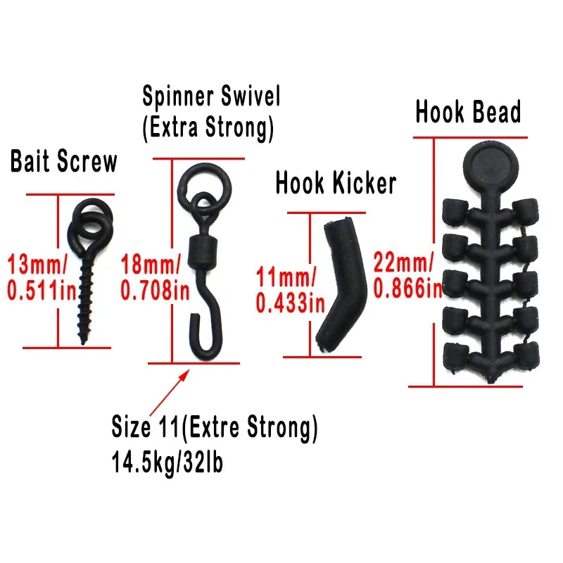 1Box Carp Fishing Kit Spinner Swivel Hook Kicker Bead Bait Screw Carp Hair Rig Accesseries