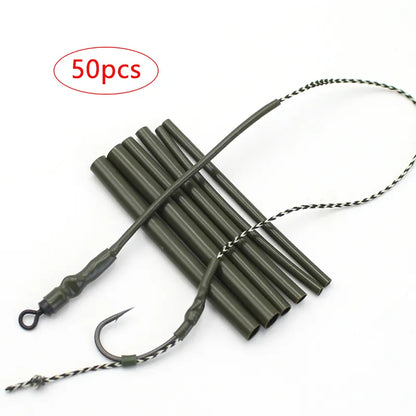 50pcs Carp Fishing Tackle Green Heat Shrink Tube Anti Tangle Sleeves Hair Rigs For For Carp Fishing Terminal Feeder Accessories