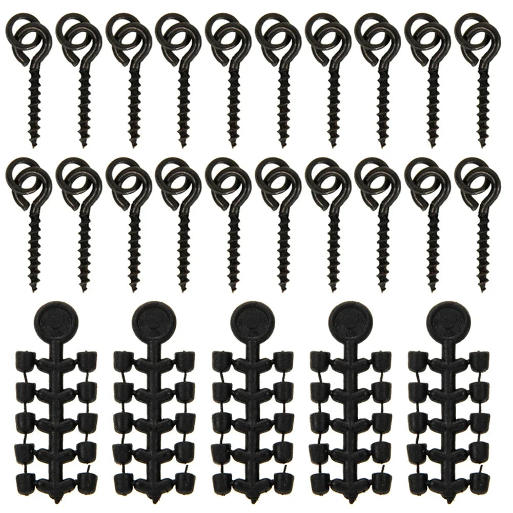 Fishing Bait Screws 20pcs Boilies Bait 50pcs Accessories Black Terminal Tackle Copper+ABS Hook Stops Beads Part