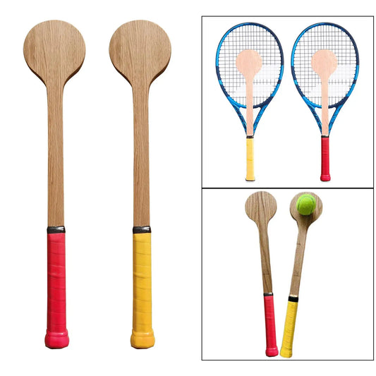 Tennis Sweet Spot Racket: Wooden Spoon Swing Trainer for Accuracy, Batting, and Hitting Practice Equipment.