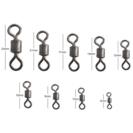 50PCS/Lot Fishing Swivels Ball Bearing Swivel with Safety Snap Solid Rings Rolling Swivel for Carp Fishing Accessories