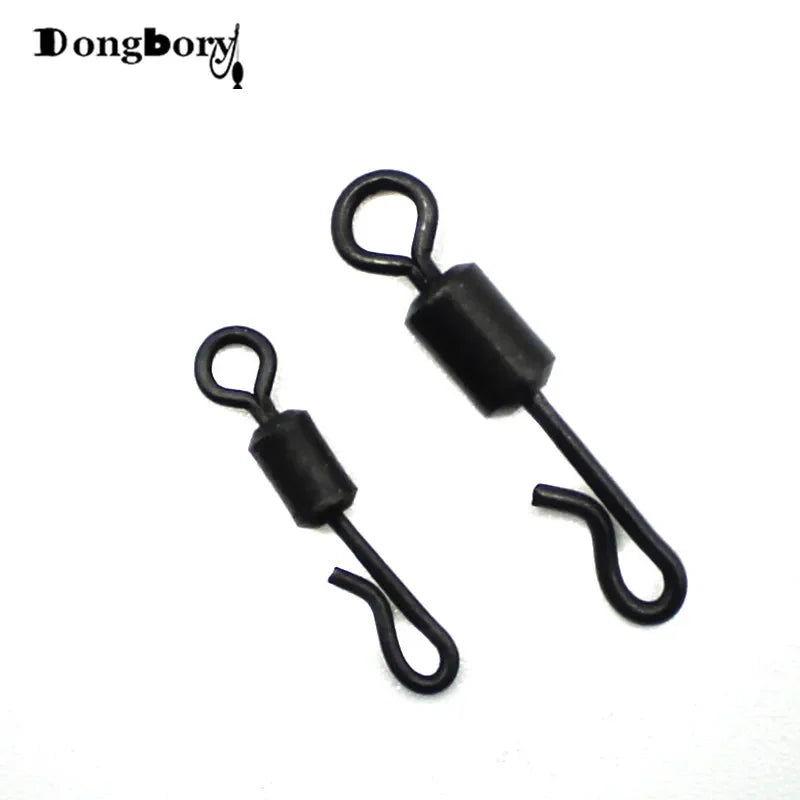 30PCS Quick Change Swivel Q-Shaped Long body Matt Black Brass Kwik Clip for Carp Fishing Terminal Tackle Accessory UK Size 8 11